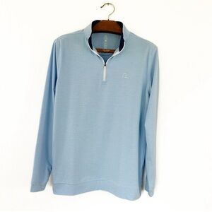 Rhoback The Coastal Fog Mens Medium Blue White Striped Pullover 1/4 Zip Sweater